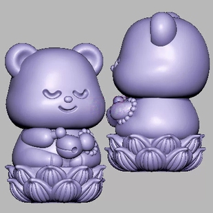 莲花底座黄油小熊三维立体图圆雕图STL文件雕刻机3D模型3307