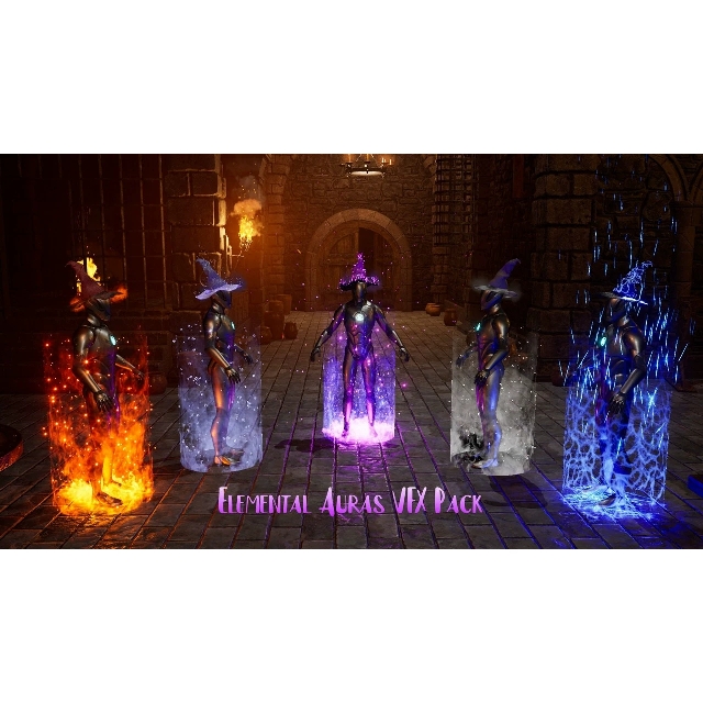 UE4UE5各种元素魔法技能环绕升级特效帽Elemental Auras VFX Pack