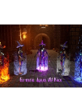 UE4UE5各种元素魔法技能环绕升级特效帽Elemental Auras VFX Pack