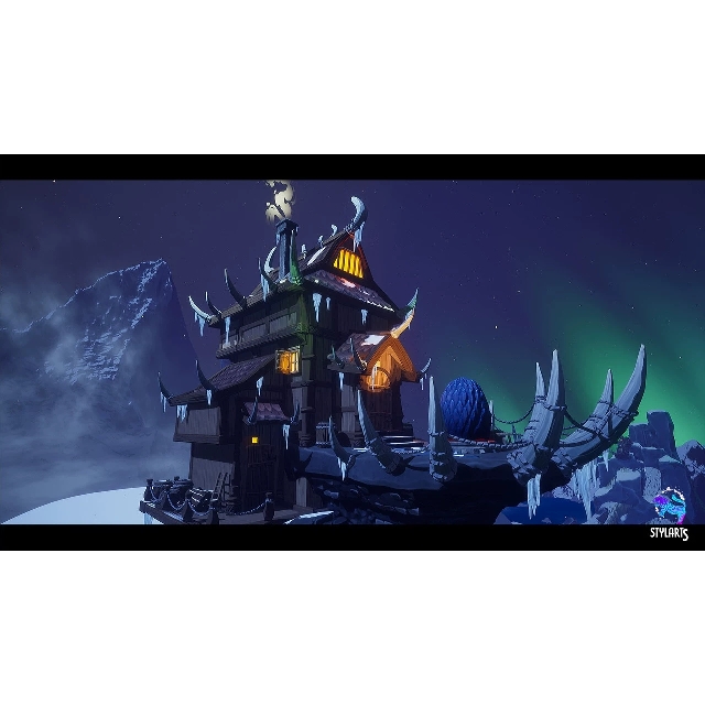 UE5风格化黑夜极光冰雪龙岛村庄部落Stylized Ice Dragon Village