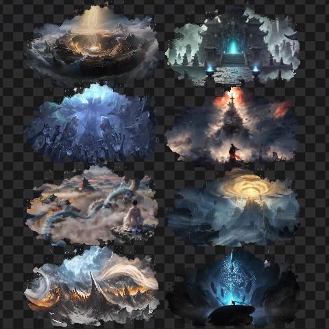 传奇UI素材 自定义纯白一体特效面板 8组 PNG格式序列帧 UI1380