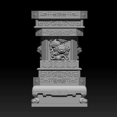 仿古花几花架石墩底座狮子STL格式圆雕图三维精雕文件3D打印模型