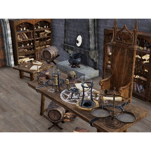 模型素材Maya 3d中世纪欧洲科学化学实验室炼金术实验器具次时代