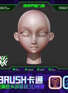 BW23-ZBRUSH风格化卡通女性角色头部基础3D模型ZB雕刻3D资源素材
