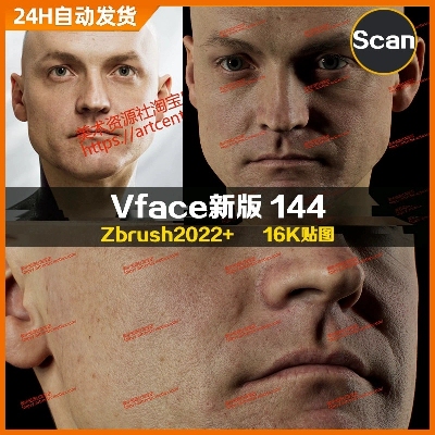 XYZ/Vface新版ZBrush写实高清扫描模型头16K皮肤贴图Hans144