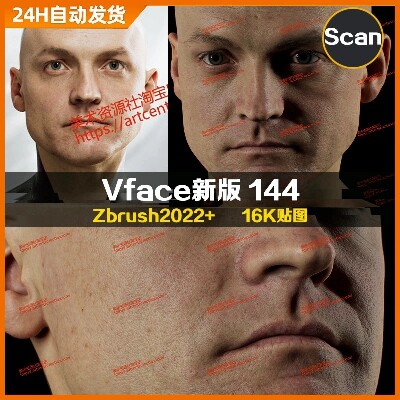 XYZ/Vface新版ZBrush写实高清扫描模型头16K皮肤贴图Hans144