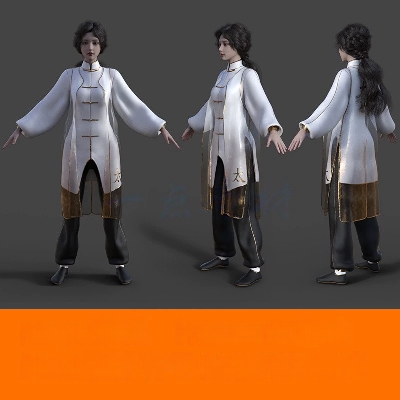 maya 3Dmax女性女人物模型城市太极服晨练服装锻炼健身运动美女