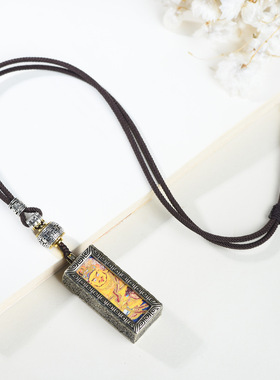 藏式简约吊坠绳唐卡扎基拉姆黄财神文玩复古毛衣链饰品项链绳