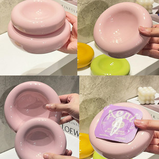 贝果碗 陶瓷宠物碗多巴胺罐头碗猫狗食碗 甜甜圈可卡泥碗马卡龙色