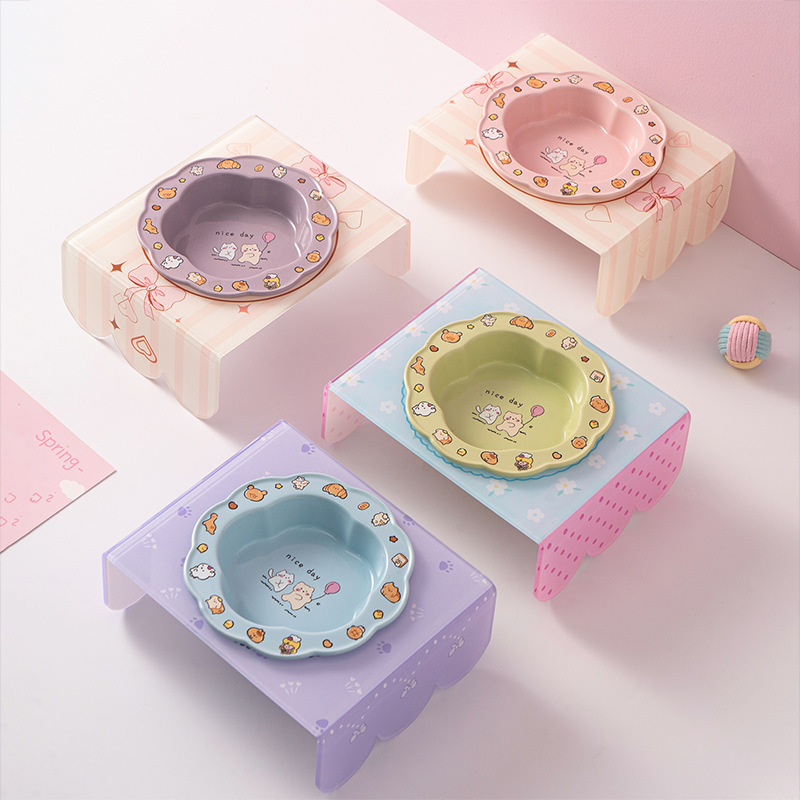 花边陶瓷猫碗增高架护颈猫食盆防黑下巴猫咪饭碗粮碗喝水碗宠物碗