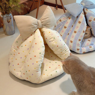 蝴蝶结帐篷猫窝冬加厚半封闭感猫咪睡垫舒适保暖狗狗宠物睡垫