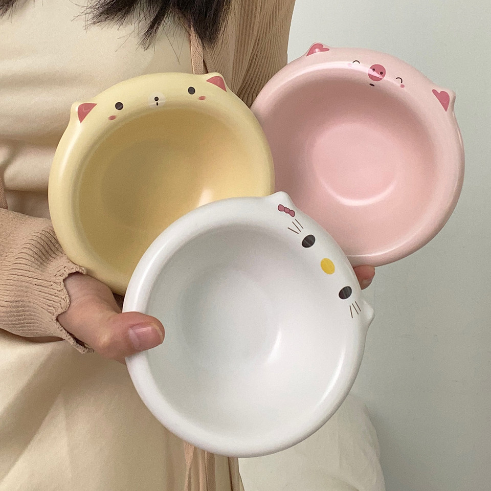 可爱卡通5寸小碗家用酸奶碗甜品碗ins奶油风早餐碗陶瓷燕麦辅食碗