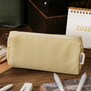新款皮质防水笔袋高颜值奶油色系文具盒女孩大容量铅笔盒