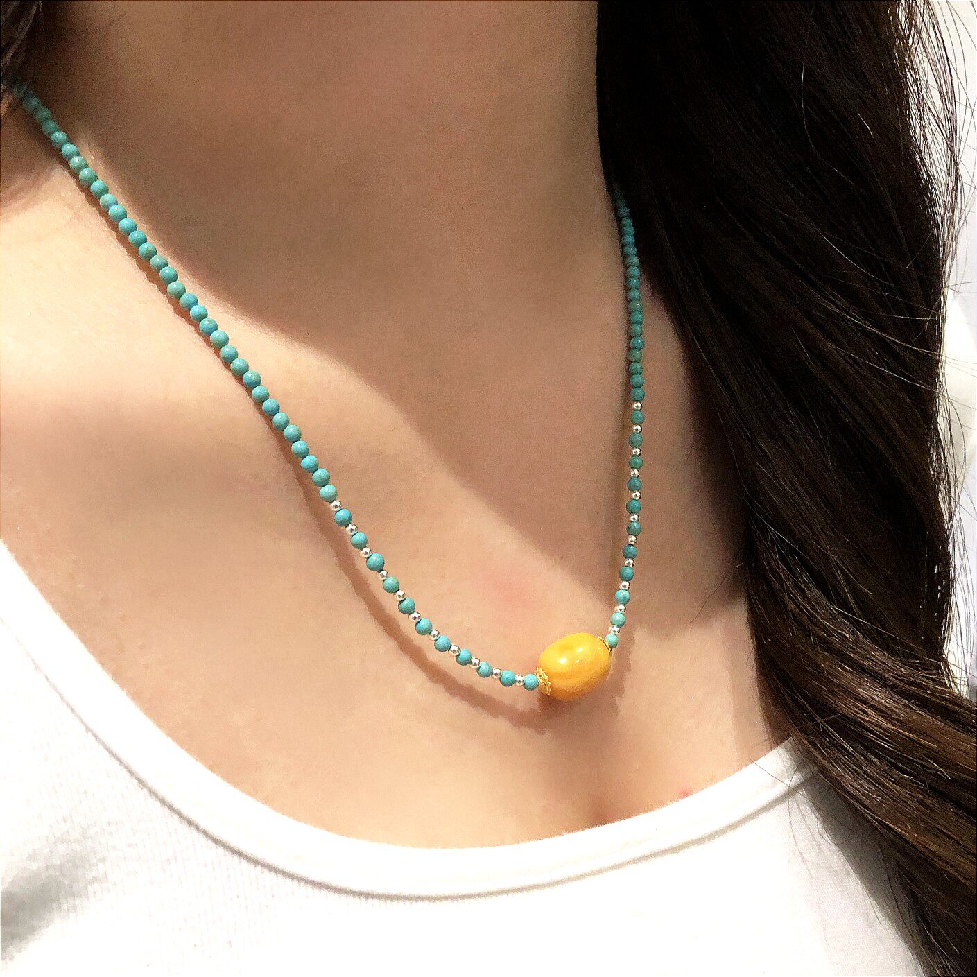 原矿蜜蜡枣珠绿松小米链锁骨链一物一图