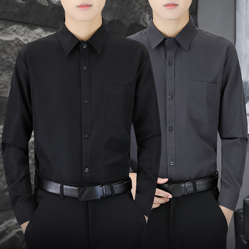 口袋长袖衬衫男大码免烫商务正装