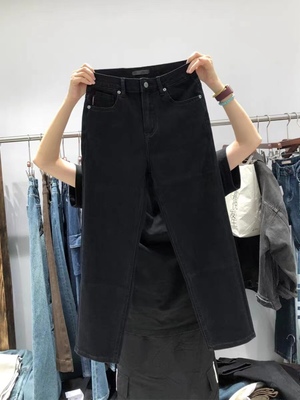 加绒牛仔裤女Kabodo秋冬巴布71442A直筒裤欧货高腰黑色九分烟管裤