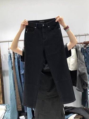 加绒牛仔裤女Kabodo秋冬巴布71442A直筒裤欧货高腰黑色九分烟管裤