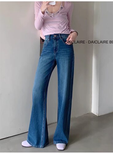 代嘉儿B9128窄版直筒牛仔裤女2026春季弹力高腰显瘦筒喇阔腿裤子