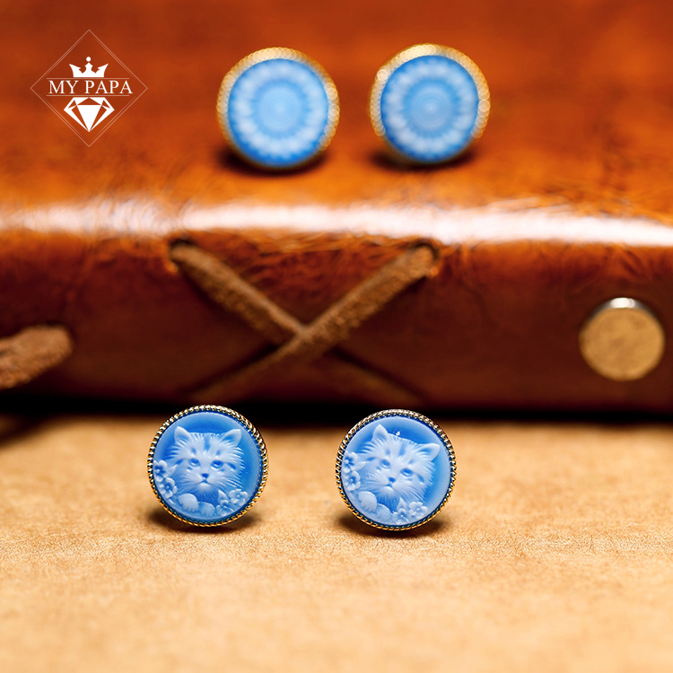 MYPAPA玛瑙卡梅奥猫咪钉18K金
