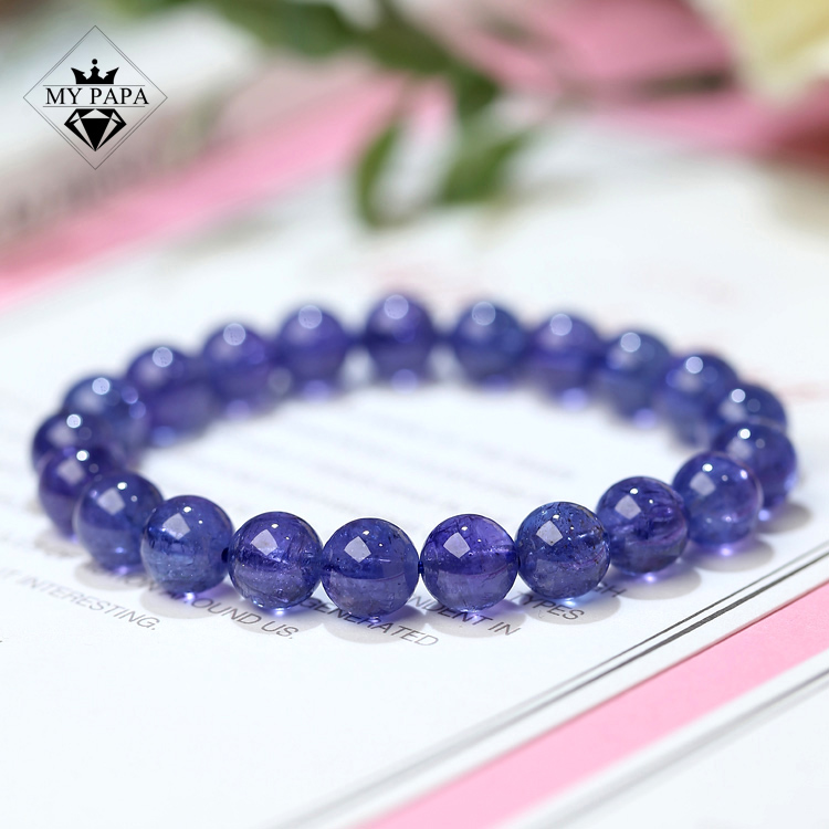 MYPAPA高端水晶彩宝毕业级玻璃体宝石级坦桑石单圈圆珠手串手链女