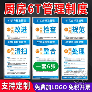厨房6T务实管理标语制度牌学校酒店餐饮业食堂食品安全卫生检查6S