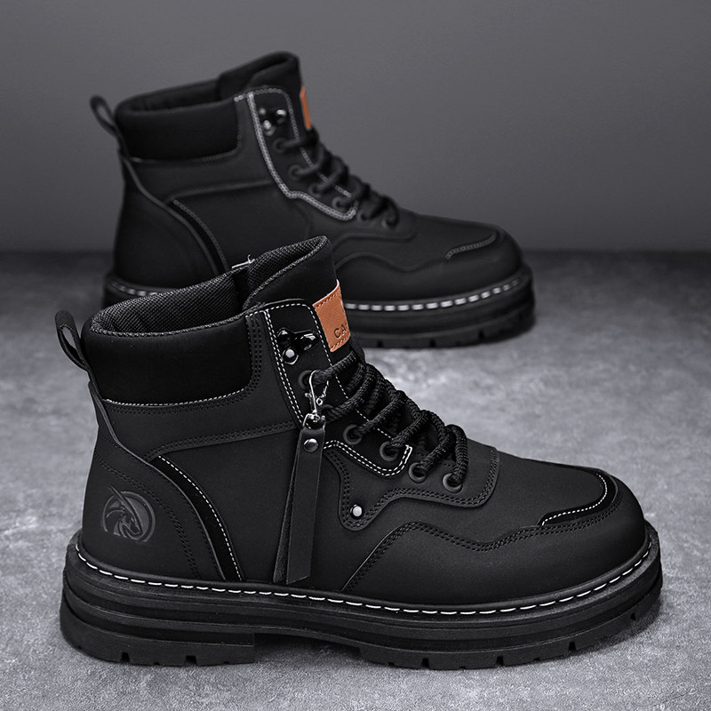 MARTIN BOOTS MENS AUTUMN AND WINTER HIGH-TOP BRITISH STYLE WORKWEAR RHUBARB BOOTS MENS FLEECE COTTON SHOES PLATFORM SOLED OUTDOOR WATERPROOF LEATHER BOOTS