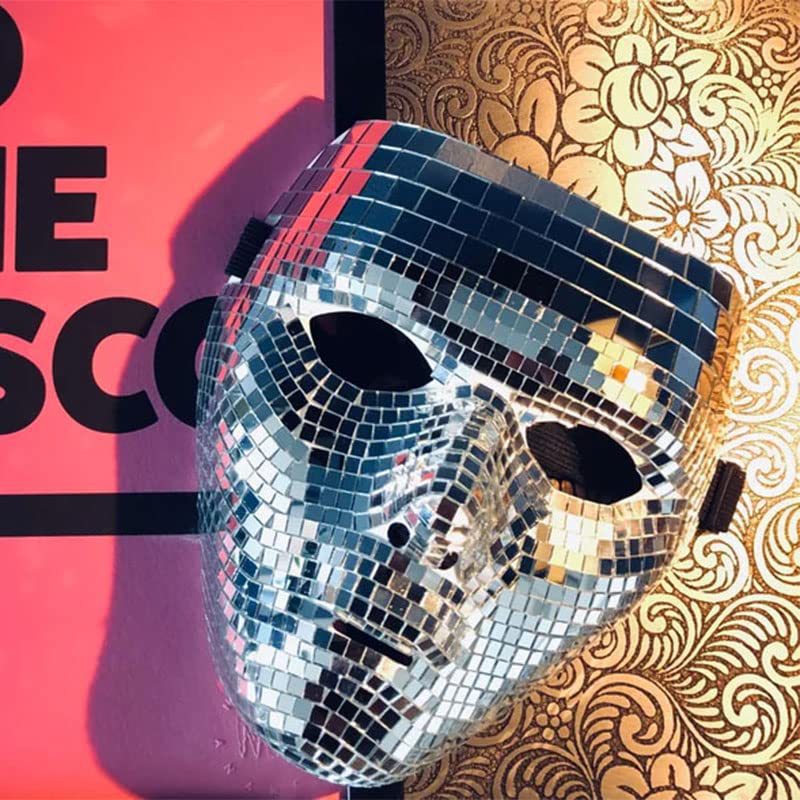 Disco Ball Glitter Face Mask迪斯科舞会闪光镜面面罩手工万圣节