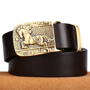 潮人 复古个性 赤兔马铜扣皮带真皮裤 带牛皮手工腰带男中青年韩版