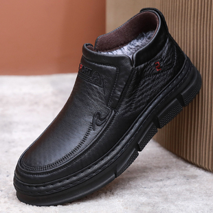 老北京布鞋男棉鞋冬中老年休闲男鞋加绒保暖爸爸鞋软底防滑老人鞋