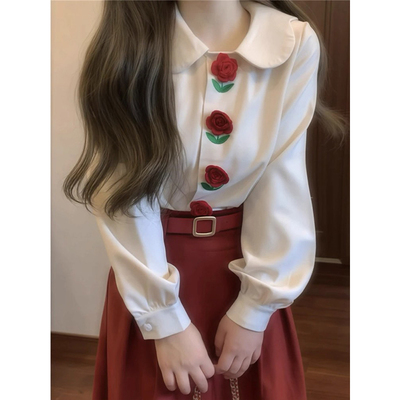 早秋氛围感穿搭一整套白色长袖衬衫上衣女宽松显瘦半身长裙两件套