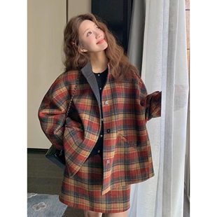 【店铺热销】韩版英伦风格纹半身裙套装女2025春季新款显瘦外套上