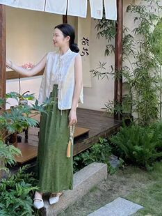 绿色半身裙两件套 新中式 国风女装 马甲套装 轻奢高级感今年流行爆款