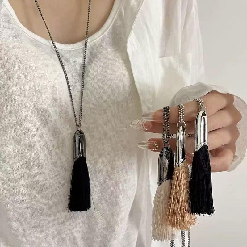车静媛同款酒壶流苏项链女简约ins风长款毛衣链高级感挂脖配饰品