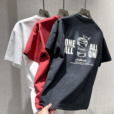 早春新款杯子印花潮流圆领短袖