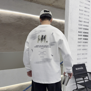 字母印花圆领上衣通勤百搭时尚 青年t恤男个性 长袖 高街风韩版