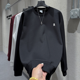 新款 打底衫 廓形圆领卫衣男个性 型潮流长袖 字母刺绣宽松圆领版 冬季