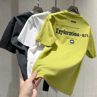 型圆领百搭T恤衫 胶印字母刺绣小标宽松版 男个性 早春vintage风短袖
