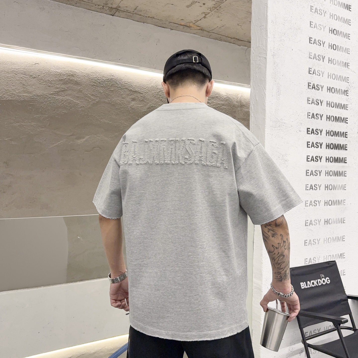 秋款潮流字母刺绣重磅圆领短袖