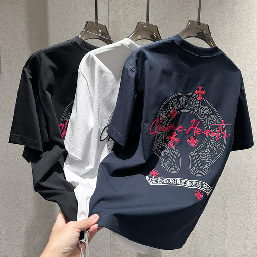 夏季潮流新款马蹄花刺绣短袖T恤