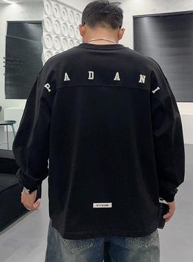 休闲长袖T恤衫男士流行字母印花宽松上衣青年春季新款潮牌打底衫