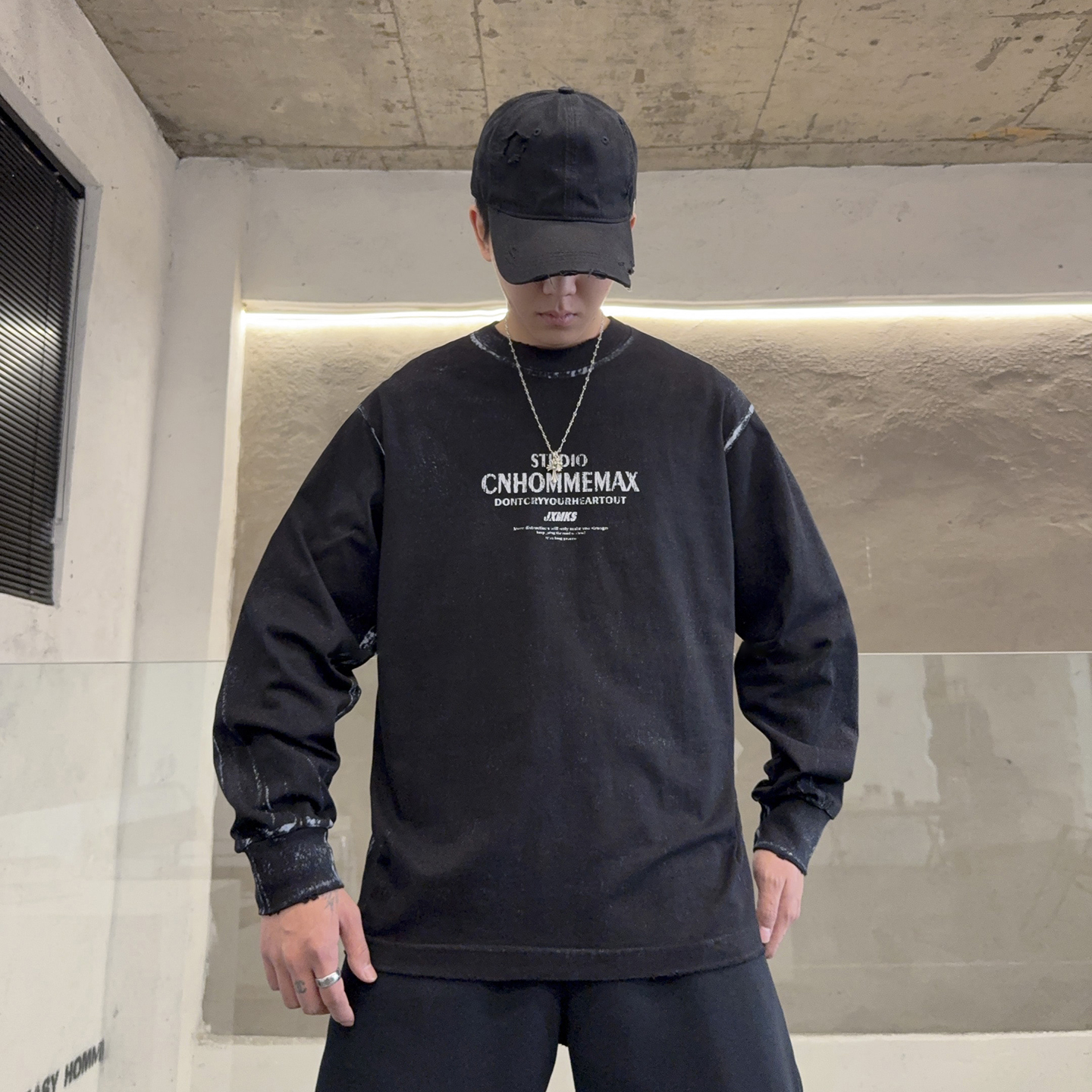 冬季宽松圆领重磅百搭长袖T恤