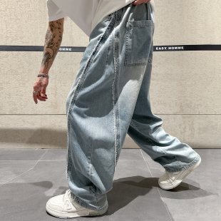 立体剪裁潮流毛边分割设计水洗做旧牛仔裤 个性 男生弯刀裤 早春新款