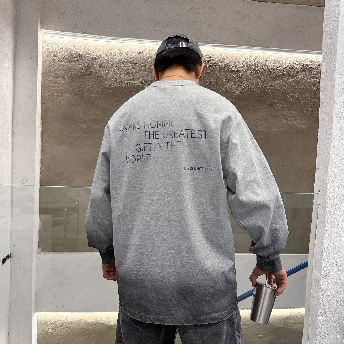 秋季美式个性晕染字母印花长袖