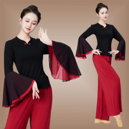 广场舞服装新款喇叭袖上