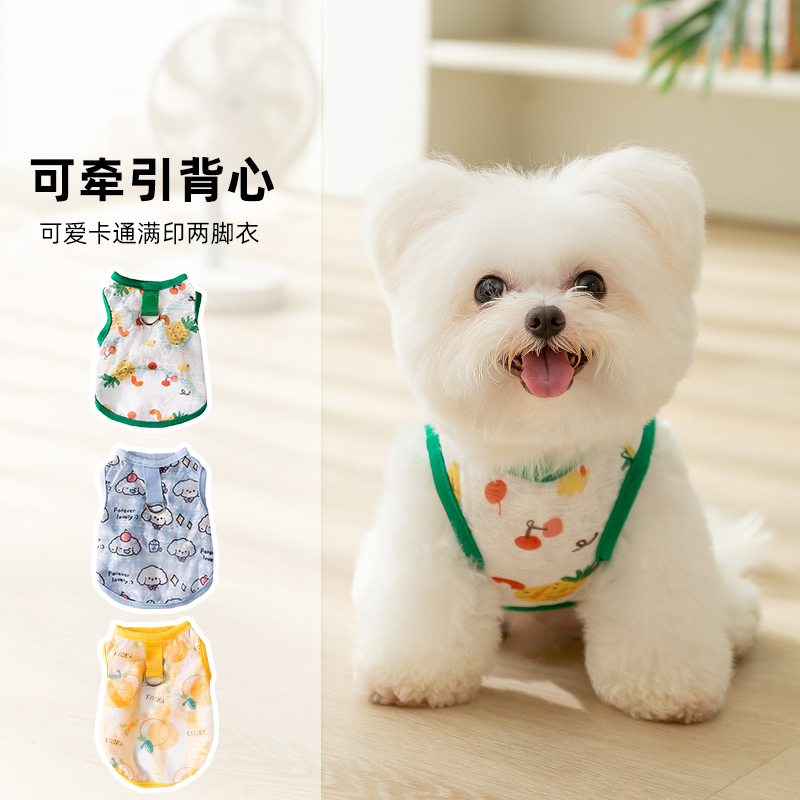 夏季可爱风满印宠物两脚背心小型幼犬泰迪比熊夏天透气防掉毛衣服