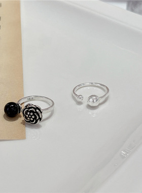 复古做旧款戒指暗盒系荆棘链条花朵开口指环冷淡风小众设计食指戒