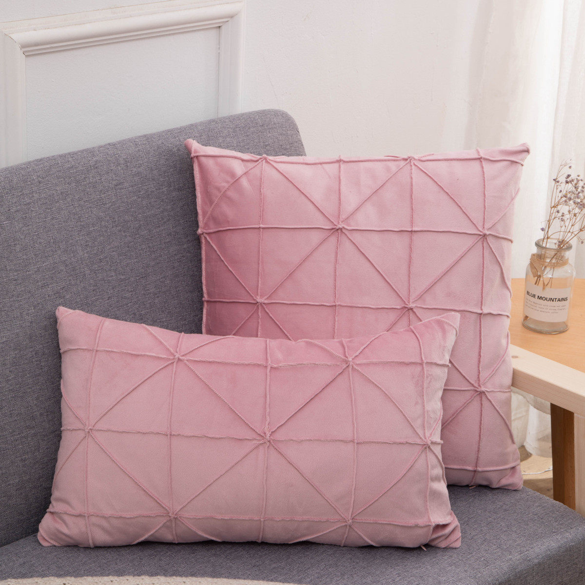 北欧纯色床头靠垫天鹅绒格子抱枕客厅腰靠沙发靠垫抱枕套靠枕现货,居家布艺,抱枕被,淘宝优惠券,粉丝福利购,淘宝优惠卷