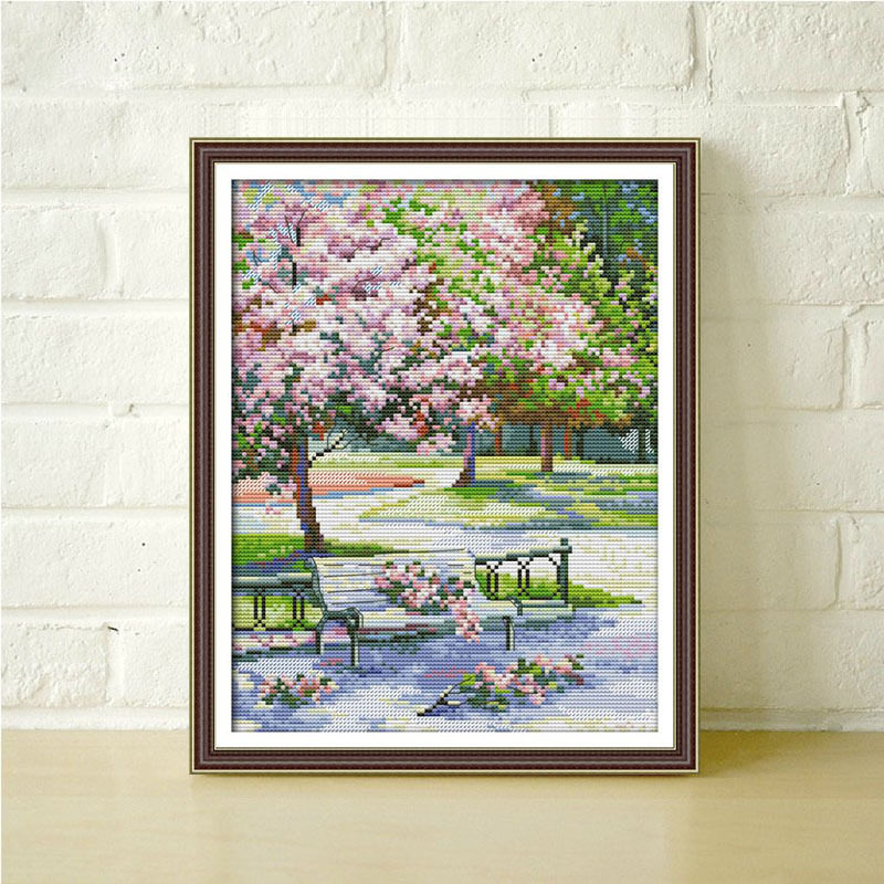 厂家新款十字绣 公园春色桃花客厅风景挂画diy刺绣材料包,特色手工艺,刺绣,淘宝优惠券,粉丝福利购,淘宝优惠卷
