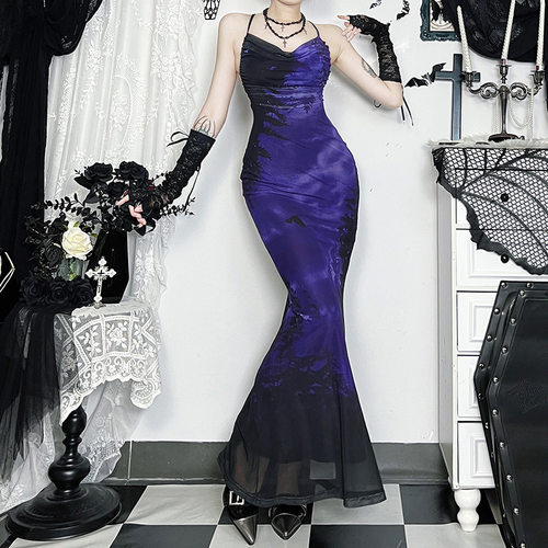 Dark Forest Printed Strap Dress 暗夜森林印花吊带连衣裙