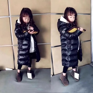 2儿童黑色羽绒服中长款1-3岁男宝女宝宝过膝保暖中大童男女童外套